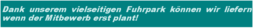 Textfeld: Dank unserem vielseitigen Fuhrpark knnen wir liefern wenn der Mitbewerb erst plant!